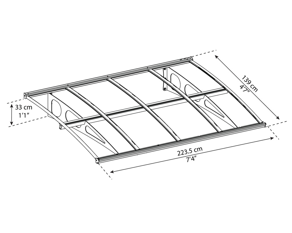 Bordeaux Door Canopy - 2235mm Wide x 1390mm Projection