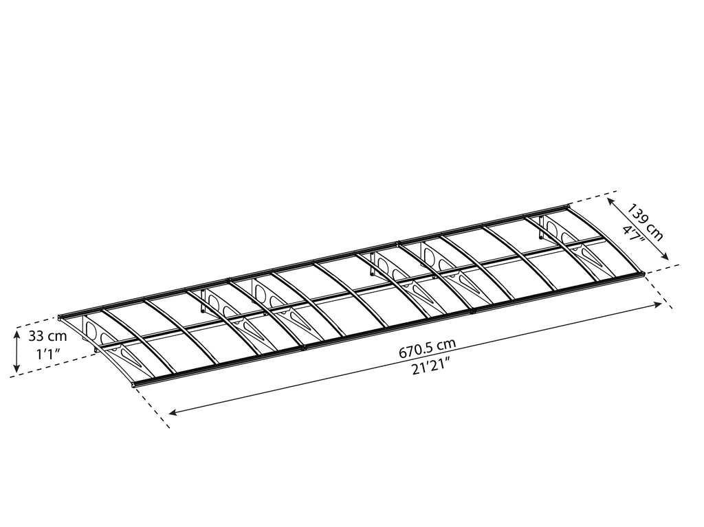 Bordeaux Door Canopy - 6705mm Wide x 1390mm Projection